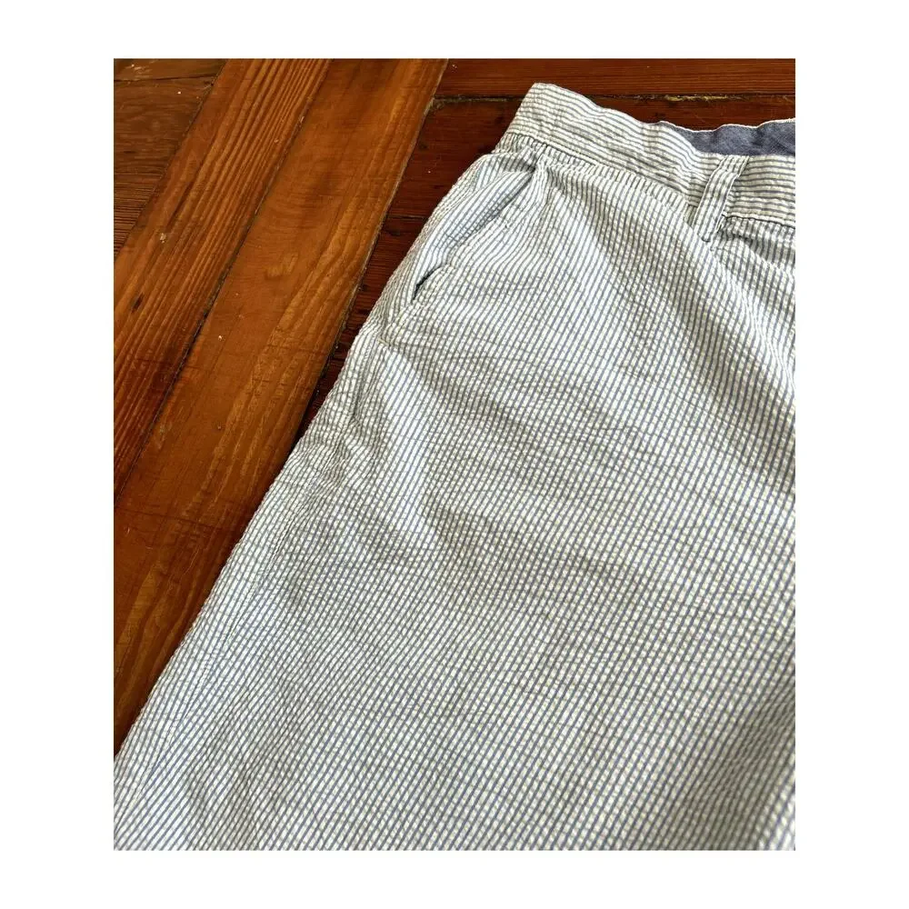 Blue White Preppy Striped Seer Sucker Shorts Men's 33